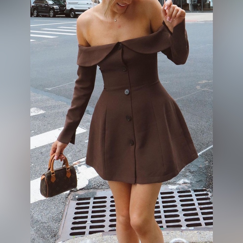 Elegant Brown Off-Shoulder Mini Dress
